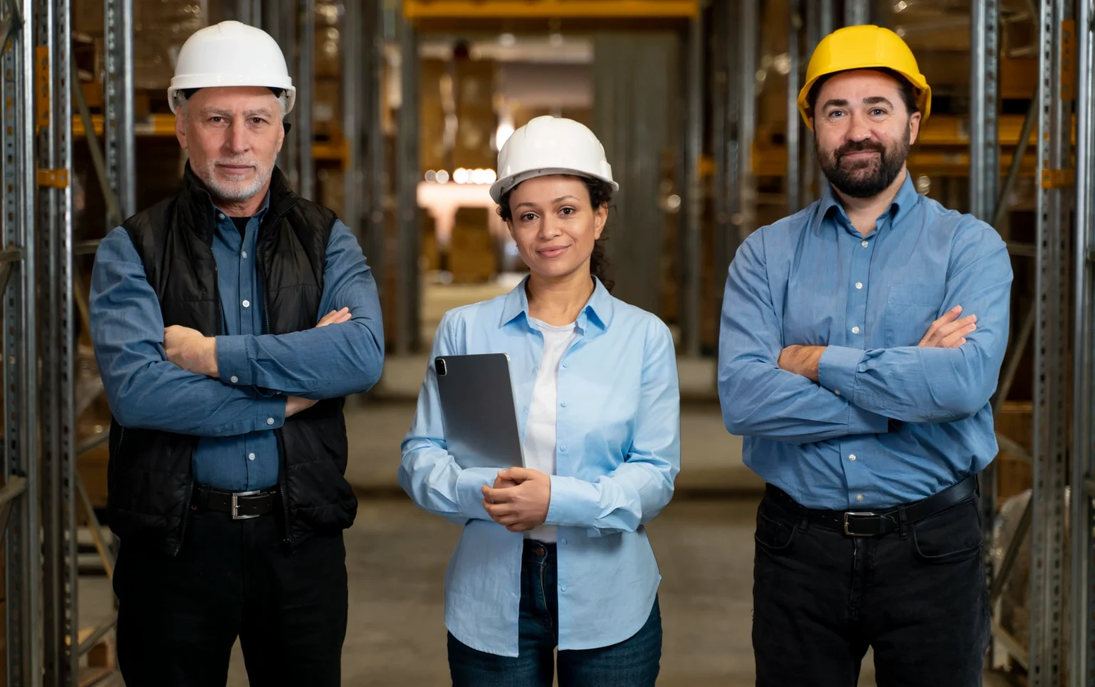 empleados con mascaras trabajando en almacen 1